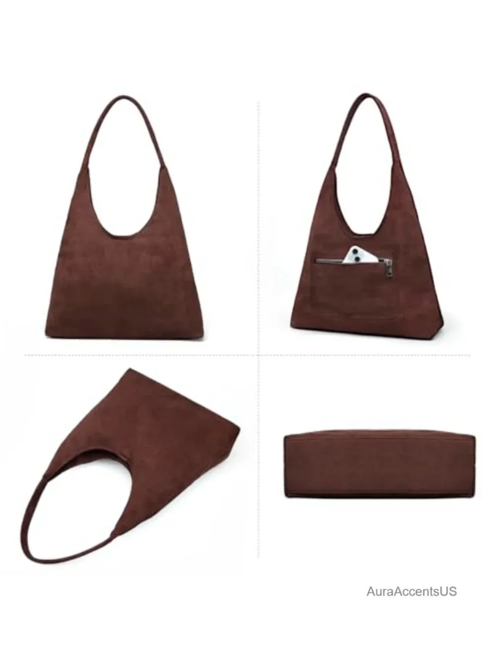 Vegan Leather Hobo Bag for Women Slouchy Shoulder Tote Purse with Makeup Pouch